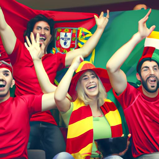 Các cổ động viên cổ vũ cho đội bóng của mình trong trận đấu Portugal vs Wales.