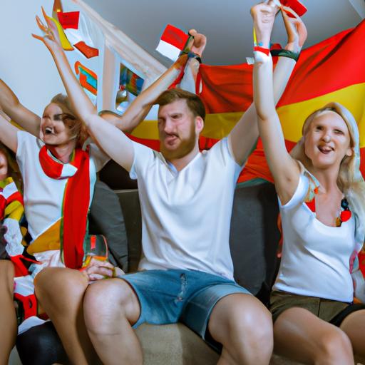 Các cổ động viên ăn mừng sau khi đội của họ ghi bàn trong trận đấu giữa Đức và Ba Lan.