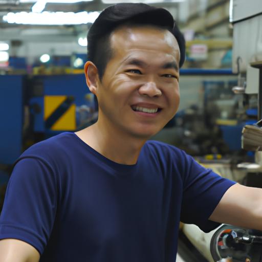 Người lao động cười tươi khi vận hành máy móc tại một nhà máy ở Macao.