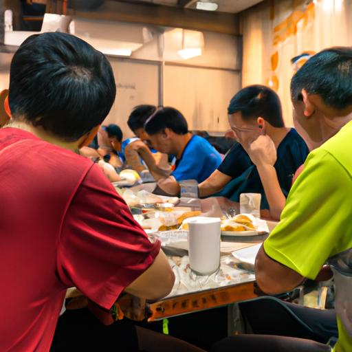 Nhóm người lao động Việt Nam đang ăn tại một nhà hàng địa phương ở Macao.