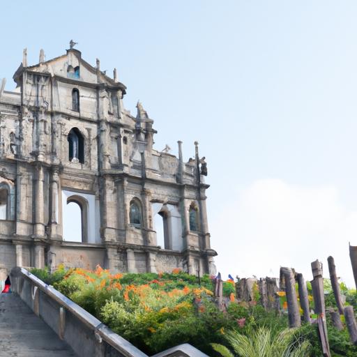 Cảnh nhìn tòa tháp đài tưởng niệm tại khu di tích Ruins of St. Paul's ở Macau