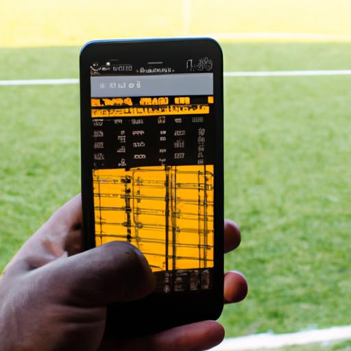 Người đang giữ điện thoại di động hiển thị tỷ lệ cược cho trận đấu bóng đá